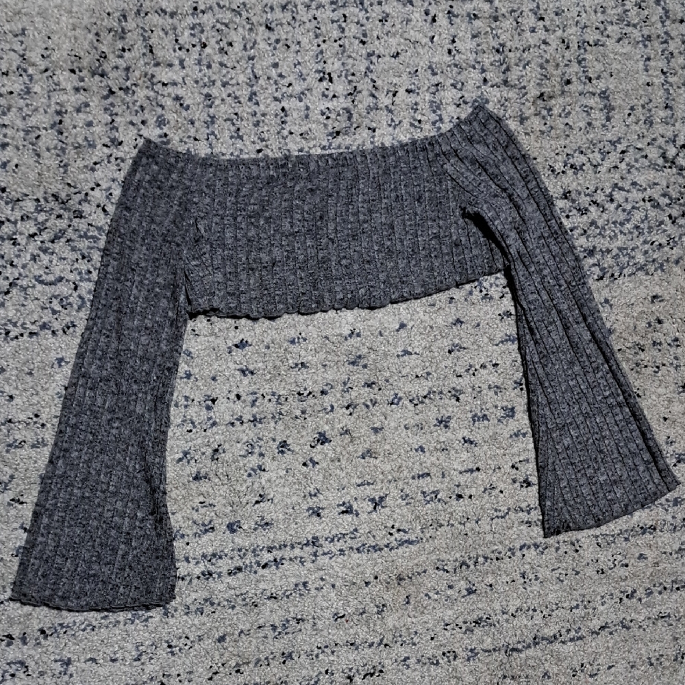 Source Unknown Gray Ribbed Crop Top